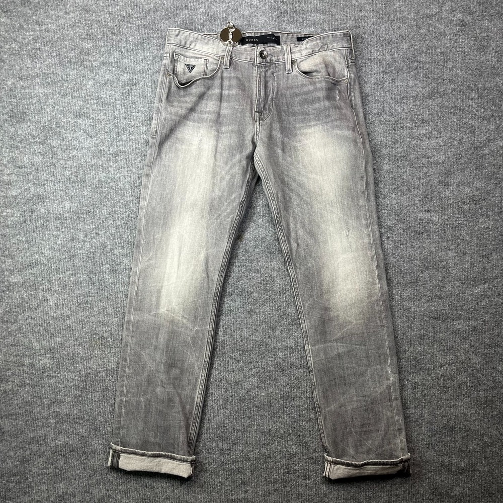 Guess Slim Straight Jeans Men's Gray Denim Stretch Pockets Classic Zip Fly 32X30